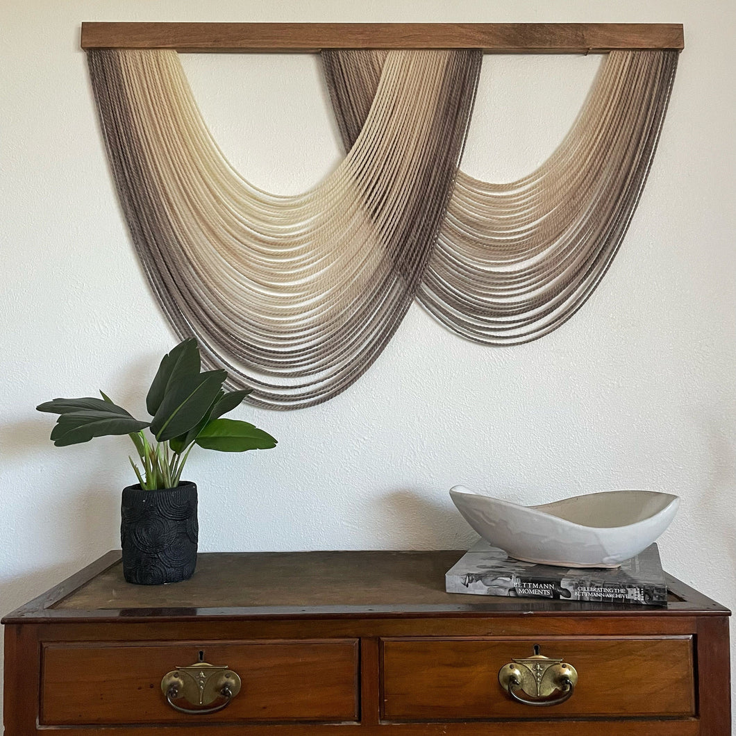 Torrey - Taupe Ombré Dip Dyed Wall Hanging - Large Taupe/Warm Grey Yarn Tapestry