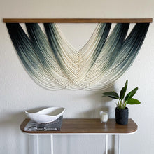 Load image into Gallery viewer, Amelia - Emerald Ombré Dip Dyed Fiber Art Wall Hanging - Large Green Yarn Tapestry - Yarn Wall Hanging
