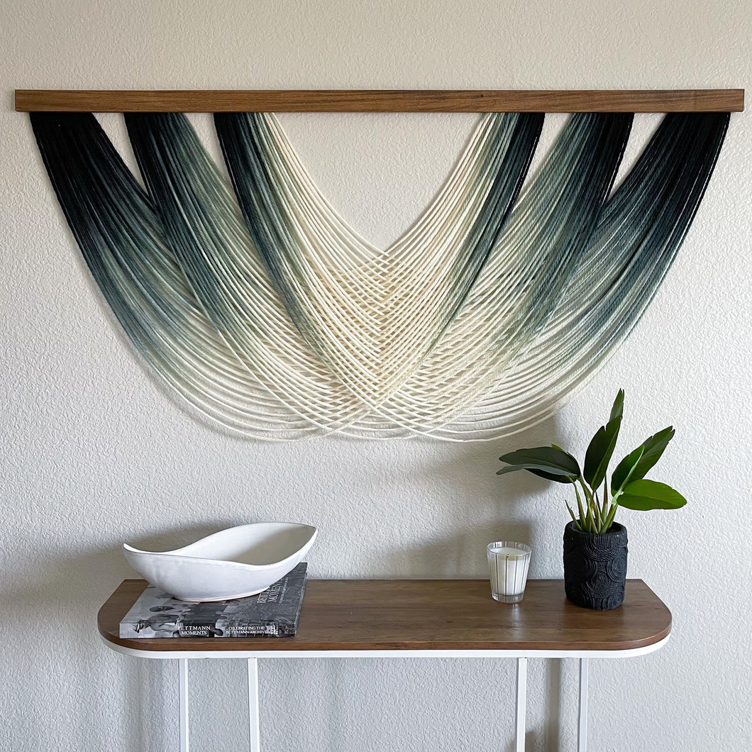 Amelia - Emerald Ombré Dip Dyed Fiber Art Wall Hanging - Large Green Yarn Tapestry - Yarn Wall Hanging