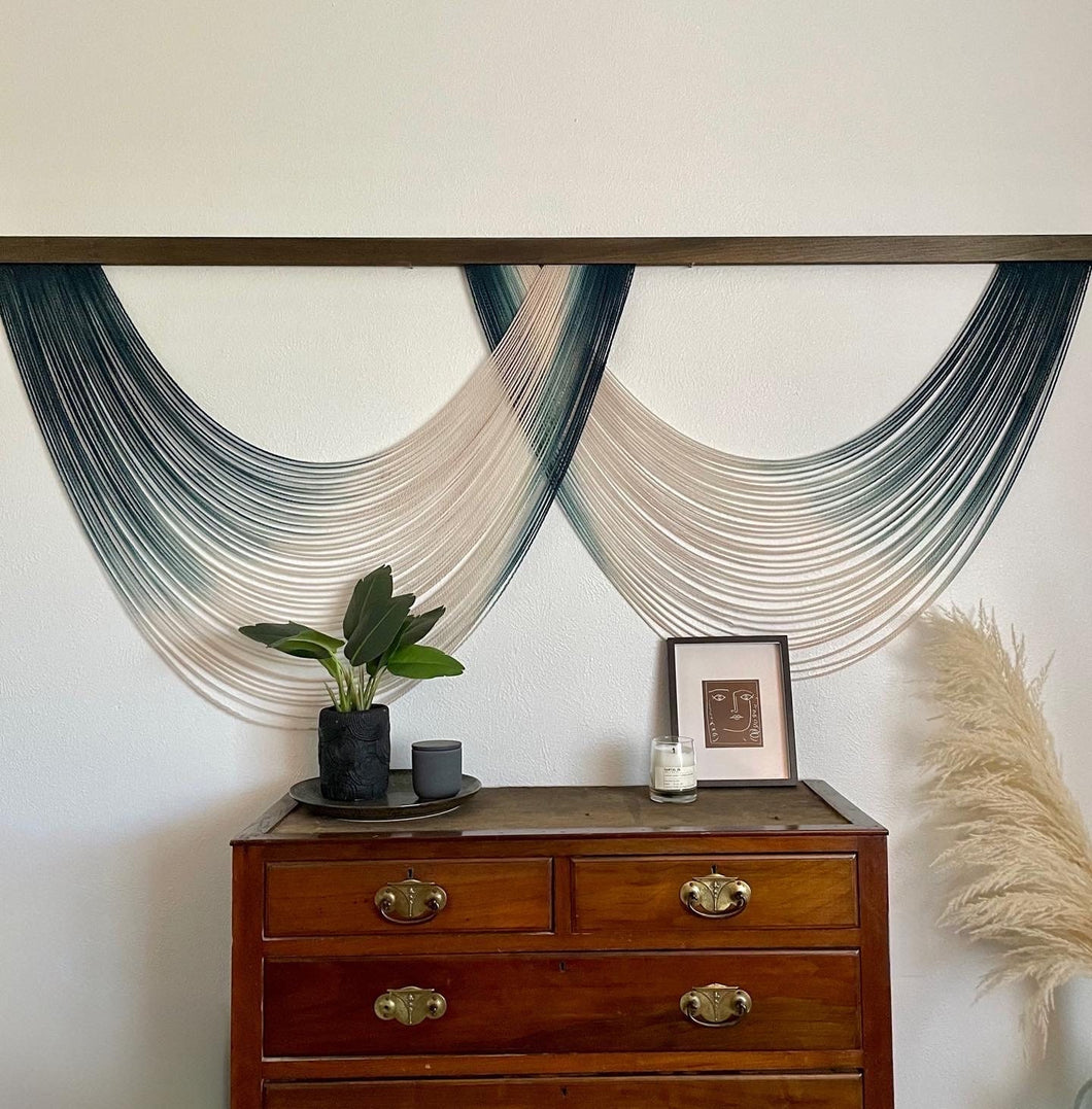 Torrey - Dark Emerald and Beige Ombré Dip Dyed Wall Hanging - Large Taupe/Green Yarn Tapestry