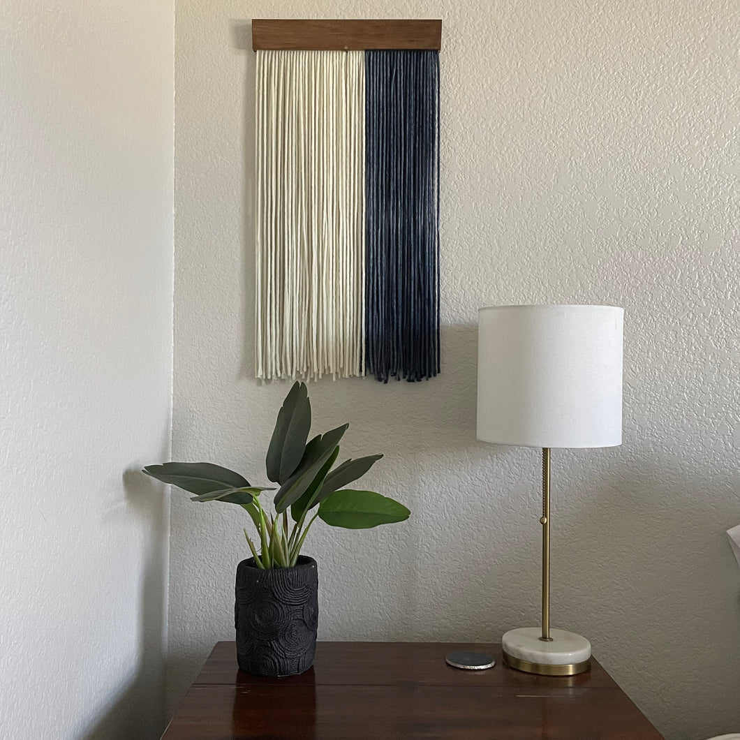 Navy Blue and White Geometric Dyed Wall Hanging